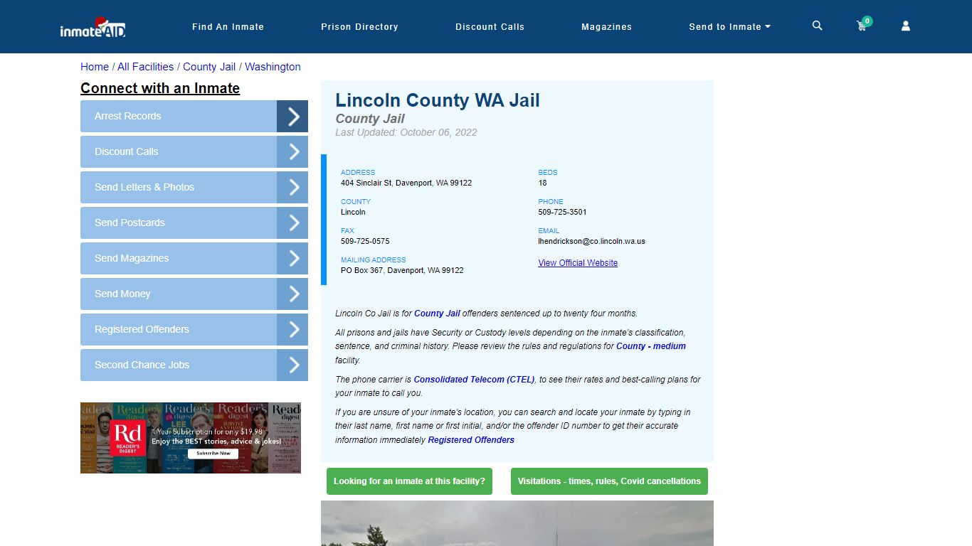Lincoln County WA Jail - Inmate Locator - Davenport, WA